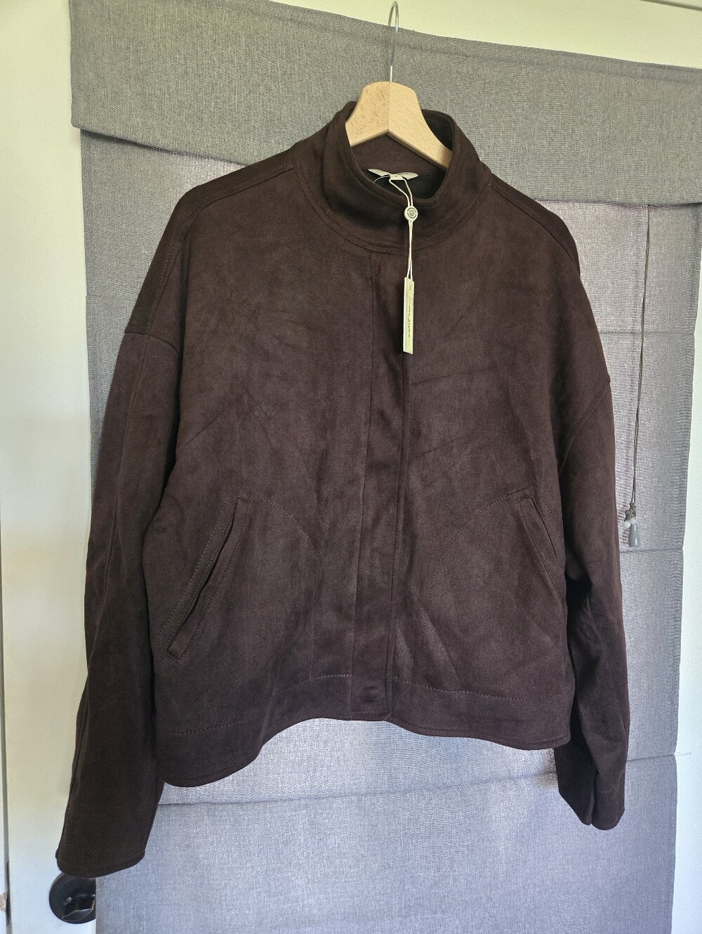 Max Studio Faux Suede Zip Up Jacket Womens Large Dark Brown NWT